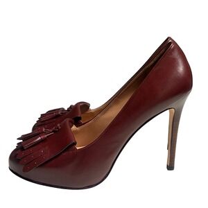 Ann Taylor Burgundy Leather Tassel Kiltie Platform Pumps Heels 7.5M Oxblood‎